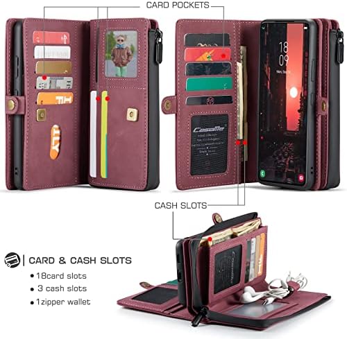 Kompatibilno sa Samsung Galaxy S22 Plus futrolom za novčanik Flip Folio torbica za novčanik sa 18 utora za kartice Premium PU kožni novčanik sa zatvaračem 2 u 1 odvojiva kožna torbica