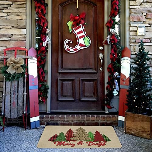 Nutksea Sretan Božić mat vrata na otvorenom Buffalo Plaid Tree Ulazna vrata mat welcome otirač