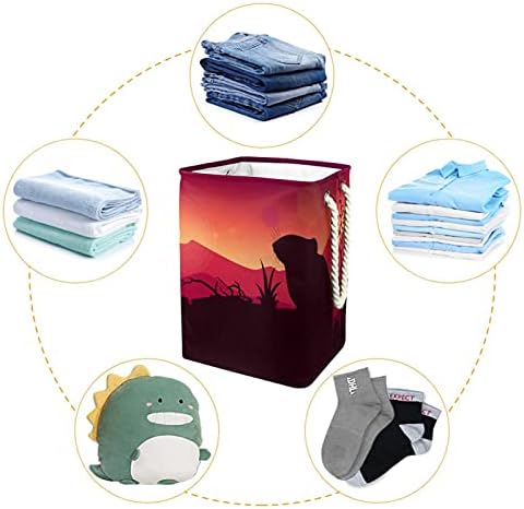 Rublje rublja s ručkama Vodootporna sklopljiva rublja za pranje rublja za odlaganje kante za djecu Soba za kućnu organizaciju Gerbil Silhouette zalazak sunca, 19.3x11.8x15.9 in
