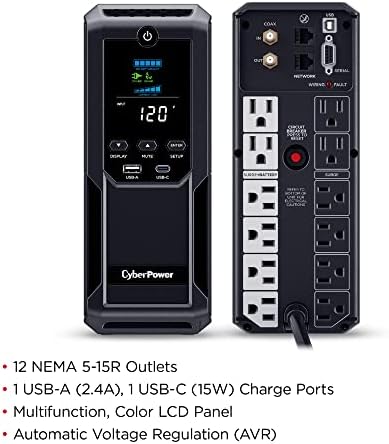 CyberPower CP1350AVRLCD3 inteligentni LCD UPS sistem, 1350va / 815W, 12 prodajnih mjesta, 2 USB porta,