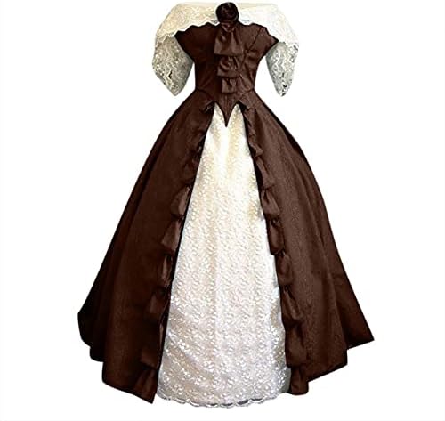 Ženska renesansna Srednjovjekovna haljina gotičke haljine s ramena Vintage kostim visokog struka Cosplay haljina za zabavu za Noć vještica