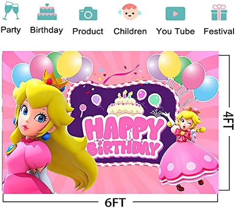 Princeza pozadina za rođendanske zabave dekoracije princeza breskva pozadina za Baby Shower Party torta Tabela dekoracije zalihe Princeza Peach tema Banner 6x4ft