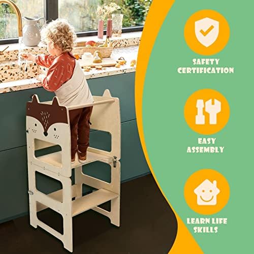 Dječija Step stolica, kuhinjska stolica pomoćnik za malu djecu, drveni toranj za učenje sa tablom,