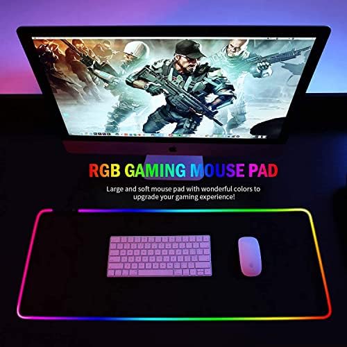 Atrasee Extended RGB Gaming Mouse Pad, Extra Large Gaming Mouse Mat za igrače, vodootporna desktop tastatura sa režimom osvetljenja 11, za kancelarijski PC računarski Laptop-31,5 x 15in x 4mm