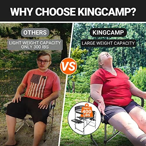 Kingcamp Heavy Duty Camping Directors stolice podržava 400lbs za odrasle, podstavljena sklopiva prenosiva stolica za kampovanje sa bočnim stolom džepovi za nošenje trake