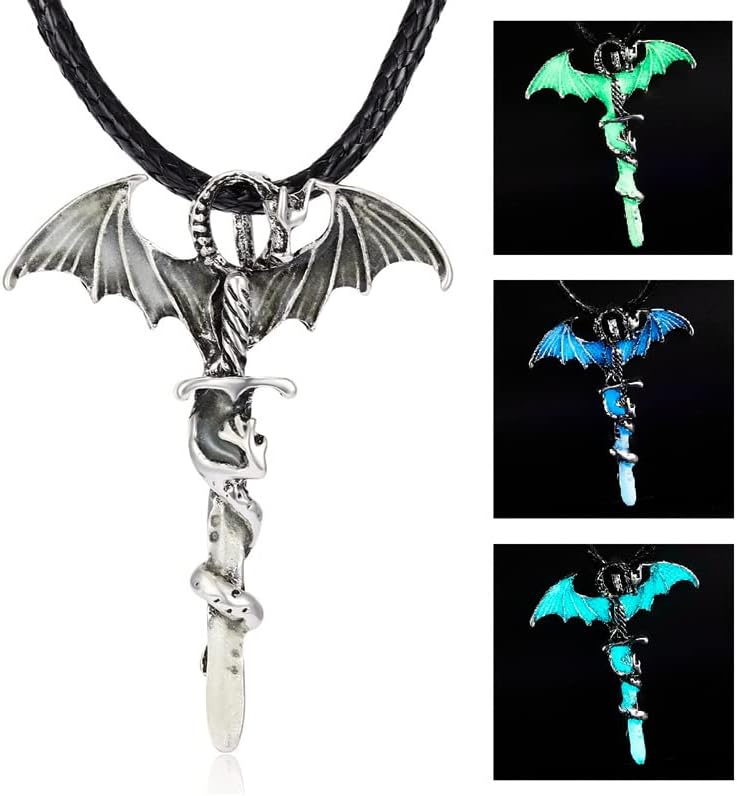 Durable i DeftVintage Punk Glowing Luminous Dragon privjesak ogrlice Muška kožna užad 3 boje ženski nakit Retro pokloni srebro