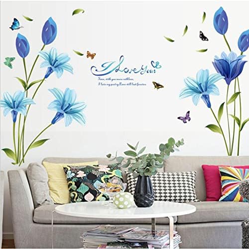 Veliki plavi zidni naljepnice od crvotoka koji se mogu ukloniti DIY 3D naljepnice Proljeće ljeto cvijeće Zidne naljepnice cvjetaju cvjetni zidni naljepnice Leptir ogulje i stick zidne umjetničke naljepnice za dnevnu sobu TV zid