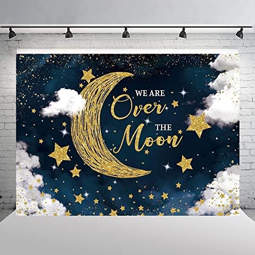 Hilioens 7×5ft Mi smo preko Mjeseca Baby tuš pozadina mjesec i zvijezde Starry Night Nebeski pozadini Twinkle Twinkle Little Star Baby tuš party dekoracije za dječaka Photo rekvizite