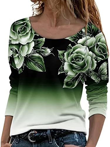 Beuu Womens Longi rukav 3D cvjetni tisak vrhovi skakači casual crewneck gradijentni tunički pulover T dukseri za bluze