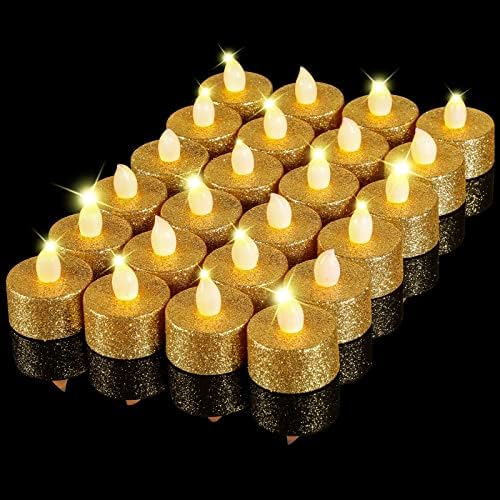 24 komada LED Zlatna svjetla za čaj Flameless Votive Tea Lights Candles električni svjetlucavi čaj svjetla na baterije treperenje TeaLight Sparkler svijeće za praznični poklon, vjenčanje, zabavu, festivalski dekor