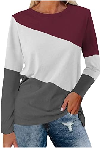 TRI-COLOR BLOCK s dugim rukavima za žene Fall Crewneck Basic Tees Loot Fit Ležerne prilike Dressy Fashion Soft