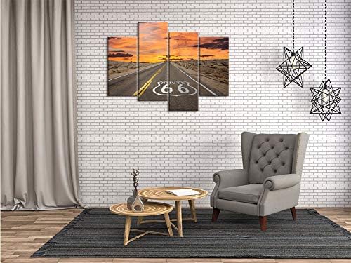 WELMECO Velika 4 komada platna zidna Umjetnost Route 66 znak izlaska Sunca u Kalifornijskom Mojave Desert Road scenografiju Slike Slike uokvirene spremne za Okačenje modernog dekora kućne kancelarije