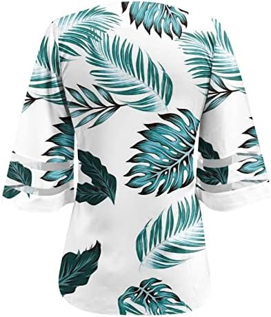 Jesen Ljeto Dubinsko bluza za izrez Žene 3/4 rukava 2023 cvjetna grafika Capri mrežica patchwork