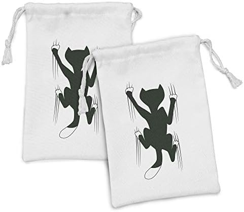 AMBESONNE MODERNA TABRINA TOUCH set od 2, mačka grebanje zidne životinje zabavne kitty ljubimac humor ilustracija, mala torba za izvlačenje za toaletne potrepštine, 9 x 6, tamno zeleno bijelo