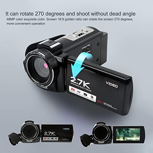 HD digitalna Video Kamera, 3in IPS ekran 48MP DV Kamera, 2.7 K Full HD infracrvena kamera za snimanje, 16x digitalna zum kamera za intervjue, scene Vjenčanja, putne selfije