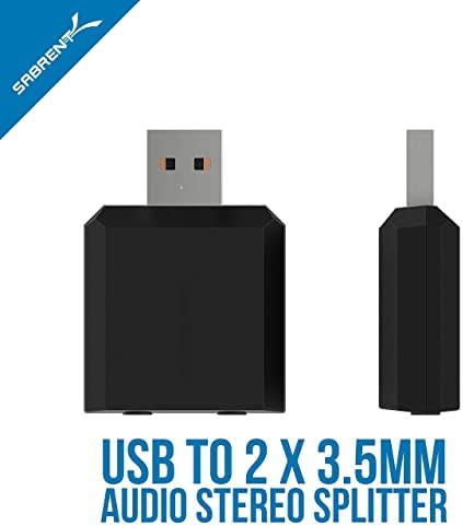 SABRENT USB eksterni Stereo zvučni Adapter za Windows i Mac.+ USB do 2 x 3.5 mm Stereo jack adapter za razdjelnik za zvučnike i slušalice
