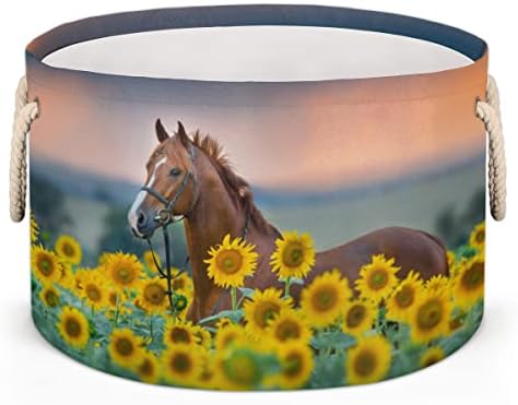 Suncokretov konj velike okrugle korpe za odlaganje korpi za veš sa ručkama pokrivač korpa za odlaganje