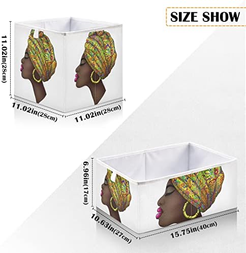 Afrička žena Skladišta košare za police Sklopivi kante za skladištenje s tkaninom Cube igračke za igračke organizatori za ostavu kupaonski gradski ormar, 16 x 11inch