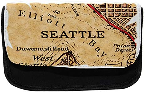 Lunable Seattle olovka, vintage karta elliotskog zaljeva, olovka od tkanine s dvostrukim zatvaračem, 8,5 x 5,5, bež i tamno smeđa