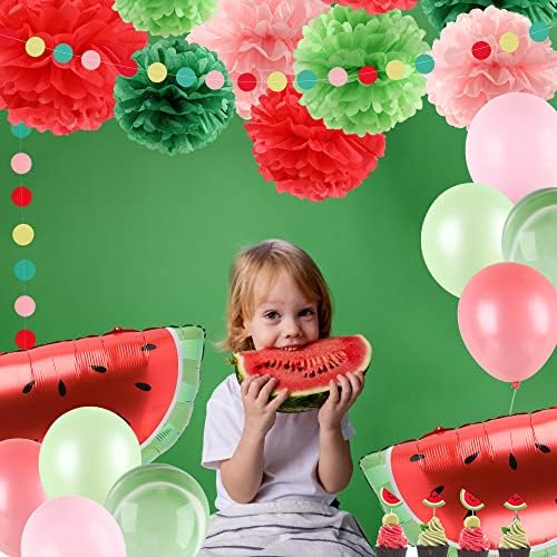 Fondovi Mols Watermelon Party Decorations-Pink zeleni papirni papir Pom Poms Ressel Garland Banner lubenica Cupcake Toppers za ljetnu piknik zabavu, roštilj, tropska zabava , Havajski luau party dekor