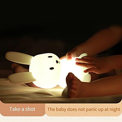 Ourleeme LED noćno svjetlo, slatka zečica silikonska noćna lampa za djecu, šarena punjiva Kontrolna