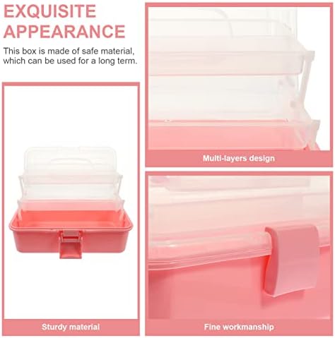 Sewroro 3-slojna kutija za odlaganje sa rukom za umjetničke zanate i potrepštine za šivanje Plastična prenosiva kutija za odlaganje za kozmetiku prenosiva kutija za odlaganje za kućnu školsku kancelariju Pink