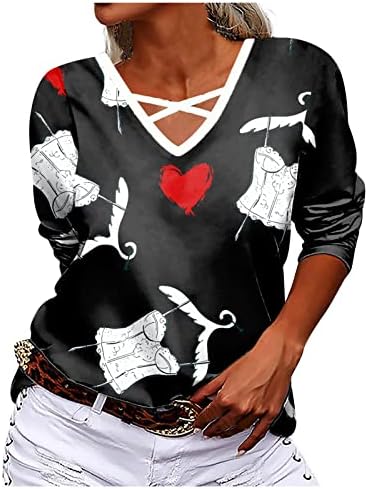 Ženska ležerna tiskara V-izrez Top majica s dugim rukavima