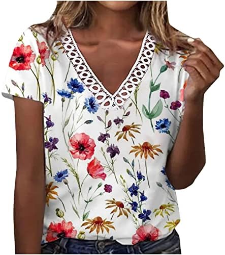 Košulje za žene Fall cvjetni print Crochet čipke TRIM V izrez Top Casual Bluza Pulover Košulje Stylish