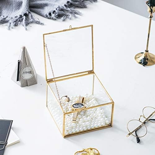 Utopz Golden Glass nakit keepsake kvadratna kutija Home Decor Display Vintage Staklo Nakit Organizator, dekorativne