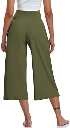 Tarse Womens Casual Wide nogu Joga Capris Crossover High Squiks Capri hlače Labavi mekani pidžami