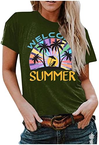 Ženski Sunset Beach majice Plaža Palm Thirt Funny Ljetni Havajski odmor Kratki rukav Crewneck Grafički tee
