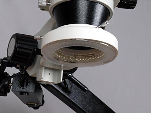 AmScope SM-8TPZ-144S-5m digitalni profesionalni Trinokularni Stereo Zoom mikroskop sa istovremenom kontrolom fokusa, okulari WH10x i WH25x, uvećanje 3.5 X-225x, zum objektiv 0.7 X-4.5 X, LED prstenasto svjetlo sa 144 žaruljom, postolje za strelu sa zglobnom rukom, 110v-240v, uključuje sočiva od