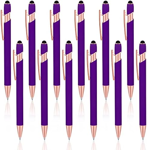 Qupaen hemijske olovke od 12 komada sa vrhom olovke, 2 u 1 Metalne olovke sa crnim mastilom za ekrane osetljive na dodir,srednja tačka 1 mm,mekani Rukohvat