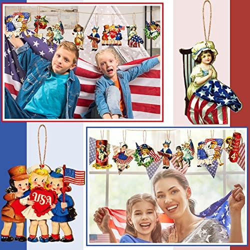 36 kom, 4. jula Drveni viseći ukrasi za drvo patriotski dekor Vintage Neovisnost Dnevna američka