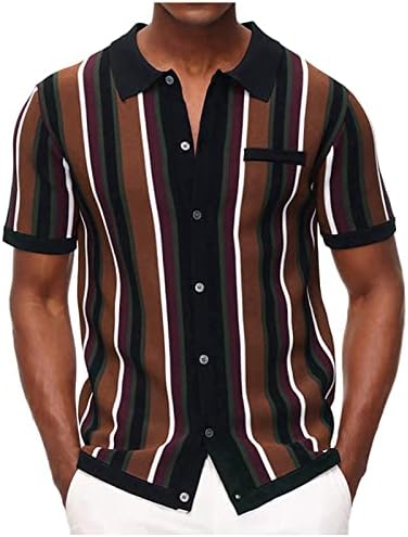 Muške pletene košulje sa kratkim rukavima Vintage Stripe rever dugme dolje svakodnevno Casual trikotaža bluza Tops kardigan