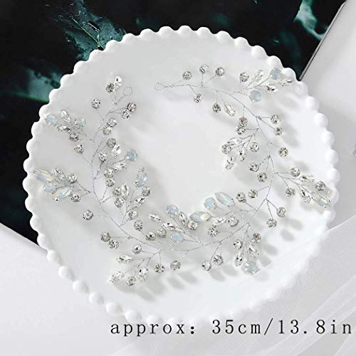 Easedaily Crystal Bride Wedding Hair Vine Silver rhinestone Headpieces Opal Bridal Hair Piece Hair Accessories For Women and Girls