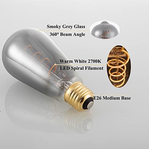 12v Edison sijalica Vintage toplo Bijela 2700k E26 Srednja baza, DC/AC 12V 24V 36V Antikna fleksibilna spiralna LED žarulja sa žarnom niti 40W ekvivalentna, niskonaponske 12v sijalice dimno siva stakla za RV Camper, 2 pakovanja