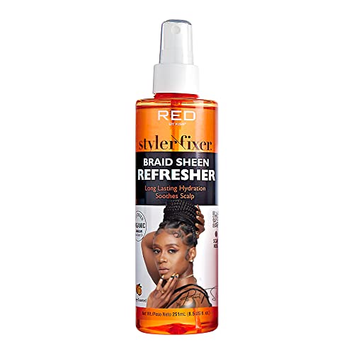 Red by Kiss Braid Sheen Refresher Spray, dugotrajna hidratacija-osvježi kovrče & pletenica sa najvišim sjajem, umiruje vlasište, njeguje suhu i oštri kosu, obogaćena certificiranim organskim Jamajkanskim crnim ricinusovim uljem
