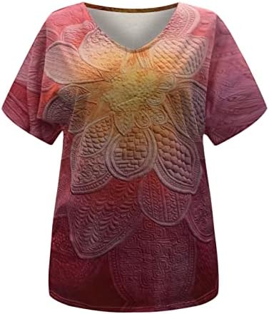 Summer Fall bluza za žensku odjeću kratkih rukava modni pamučni V izrez Grafički casual labavi fit top 3p 3p