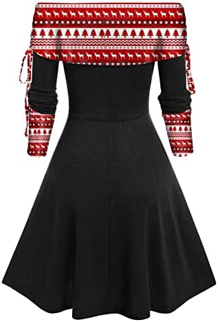 LCZIWO Fall dugi rukav haljina za žene prugasti ispis Visoki struk Line haljine sa ramenom Duljina koljena
