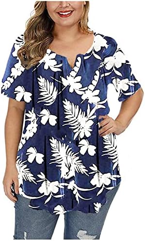 Bluza TEE za djevojke kratki rukav Vneck pamuk cvjetna grafička havajska tropska plaža labava pomno