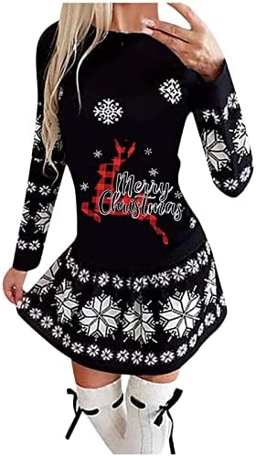 NaRHbrg Božićne Mini haljine za žene pismo Print pulover Bodycon haljine slatki Božić Crewneck dugi
