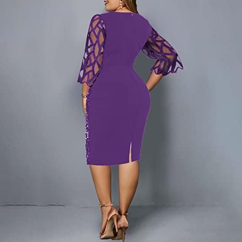 Koktel haljina veće veličine za žene sa šljokicama sa šljokicama 3/4 rukavi čipkasta šuplja čvrsta