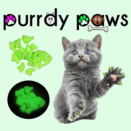 Purrdy Paws 40 pakovanja mekanih kapica za nokte za mačje kandže zeleni sjaj u tamnom mediju