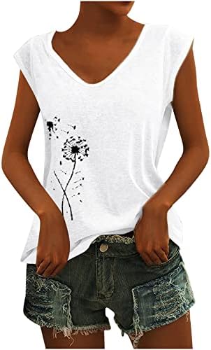 Summer Fall Top Majica za devojke Pamuk bez rukava Vneck Grafički mastlelion Print Flower Plain majica