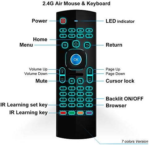 Ilebygo Air Mouse za Android TV kutiju, mini bežična tipkovnica daljinski upravljač mišem sa RGB pozadinom MX3
