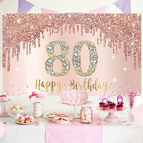Happy 80th birthday Banner backdrop dekoracije za žene, Rose Gold 80 birthday Party sign Supplies, Pink 80 Year old Birthday Poster Background Photo Booth Props Decor