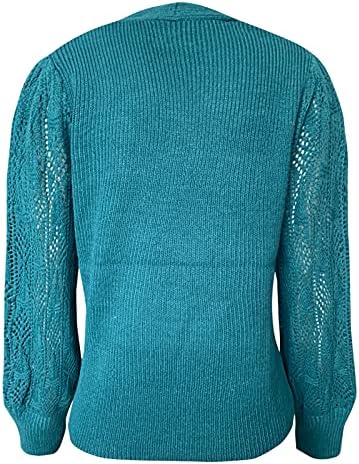 Heklani pleteni omotač V izrez bluza vrhovi za žene modni izdubljeni džemper sa dugim rukavima sa fenjerom