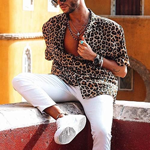 Košulja za muškarce, F_Gotal muške majice modni kratki rukav Baggy Leopard gumb za ispis retro ties bluza