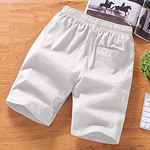 Pamučne lanene kratke hlače za muškarce i dječake ljetne Ležerne hlače za plažu s elastičnim strukom s džepovima s vezicama